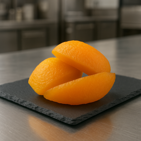 Meloenstukjes in suikersiroop gepresenteerd op premium leisteen voor patisserie