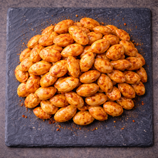Paprika almonds dried fruits top view