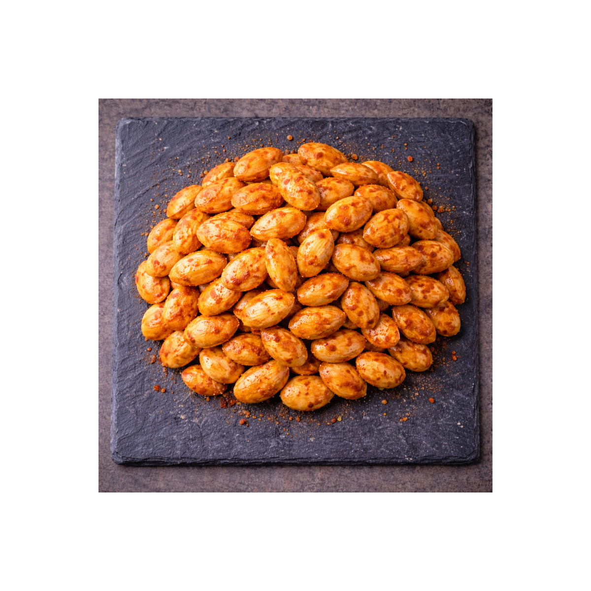 Amêndoas temperadas paprika frutos secos salgados vista superior