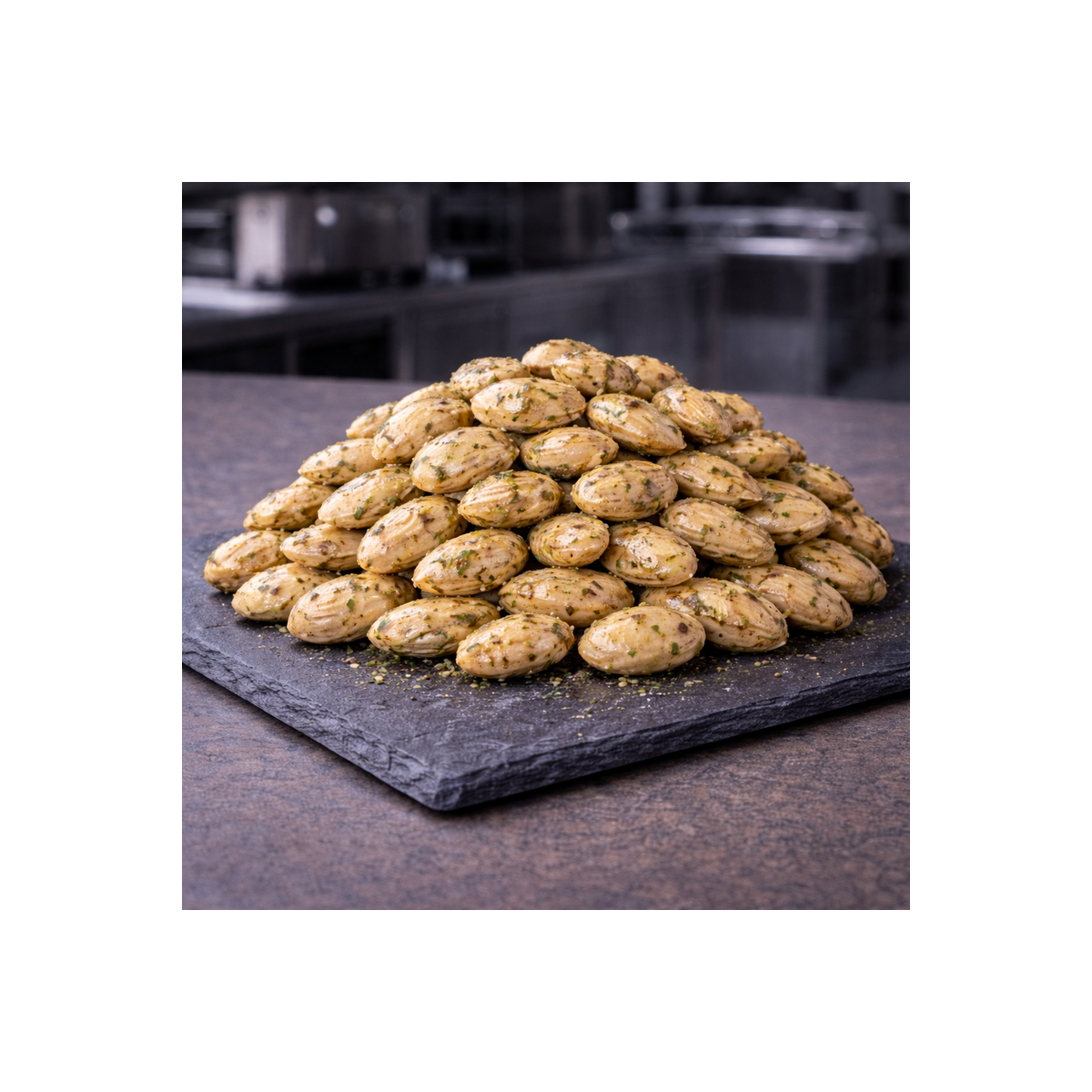 Herb-seasoned almonds dried fruits top view