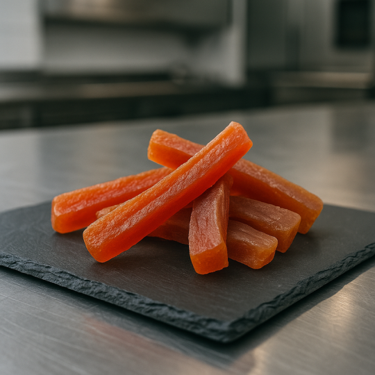 Close-up of soft papaya texture, tender dehydrated fruit