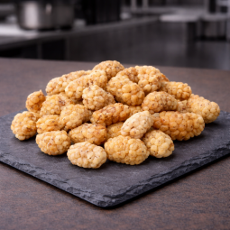 White dried mulberries – side view of dried fruit
