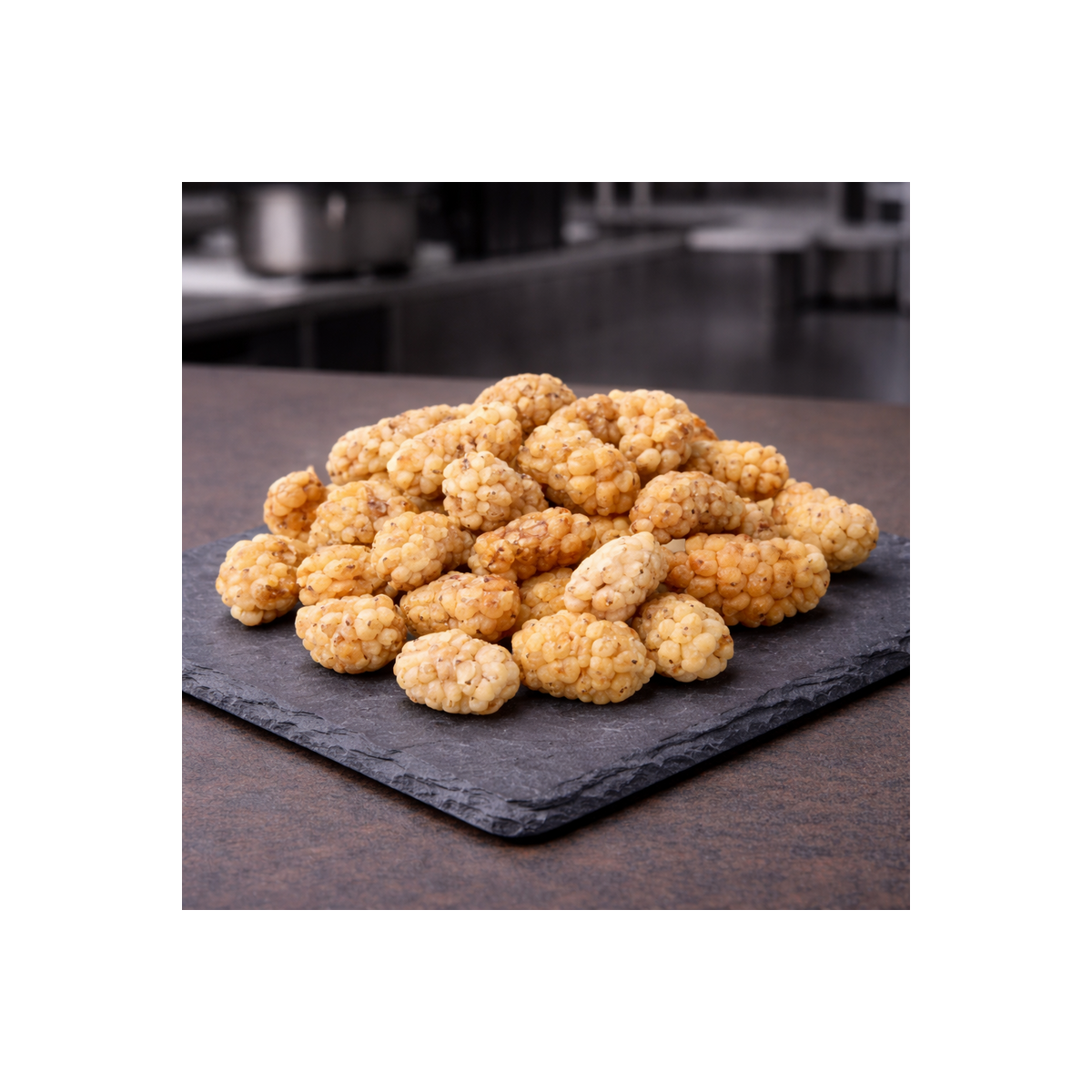 White dried mulberries – side view of dried fruit
