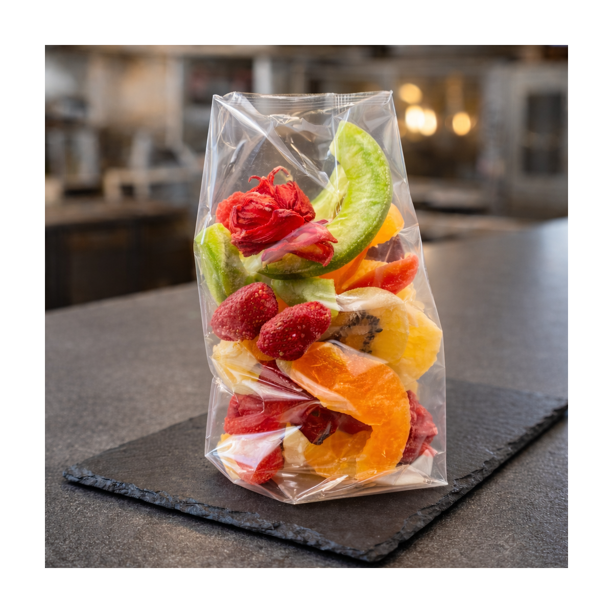 ontdekformaat gedroogd fruit 250g transparante gesealde zak