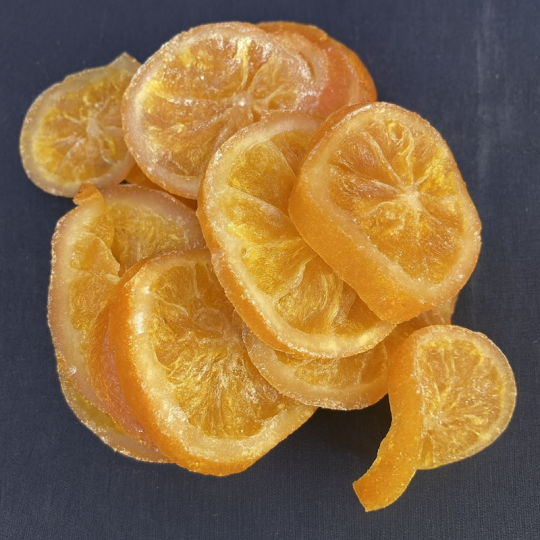 Tranches d’orange déshydratées vue de dessus