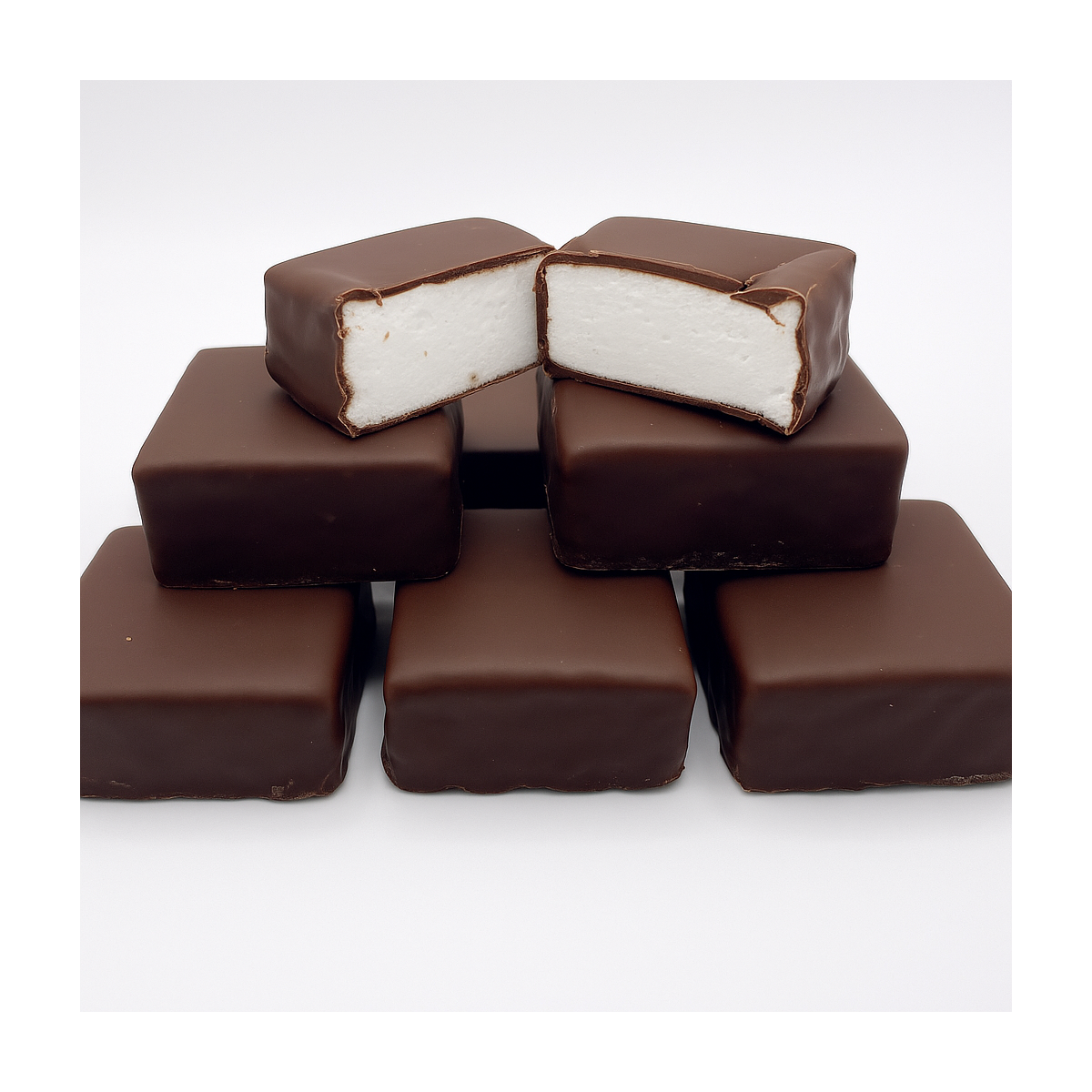 Carré de guimauve à la vanille enrobé de chocolat noir belge – Passion du Fruit