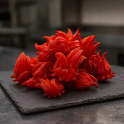 Flor de hibisco deshidratada entera sobre pizarra premium