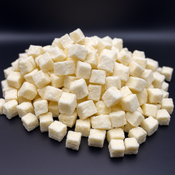 Morceaux de noix de coco séchée présentés en pile sur fond clair