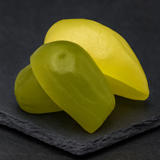 Artisanal candied citron displayed on high-end slate surface Artisanal candied citron displayed on high-end slate surface
