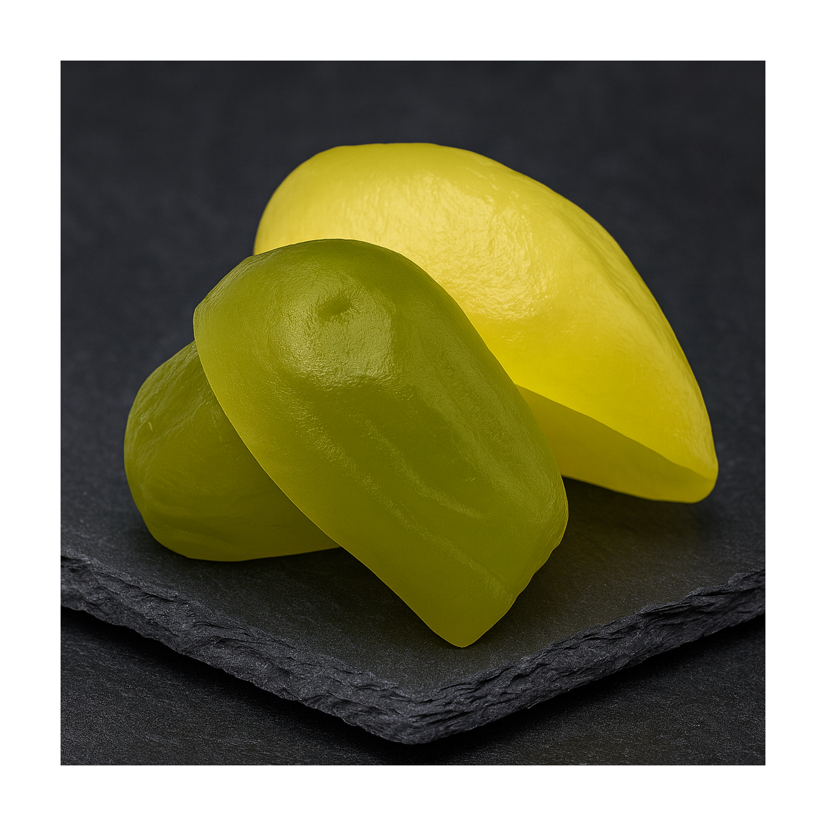 Artisanal candied citron displayed on high-end slate surface