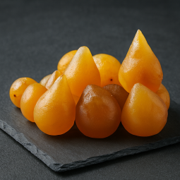 Candied pears on premium slate in a modern kitchen setting