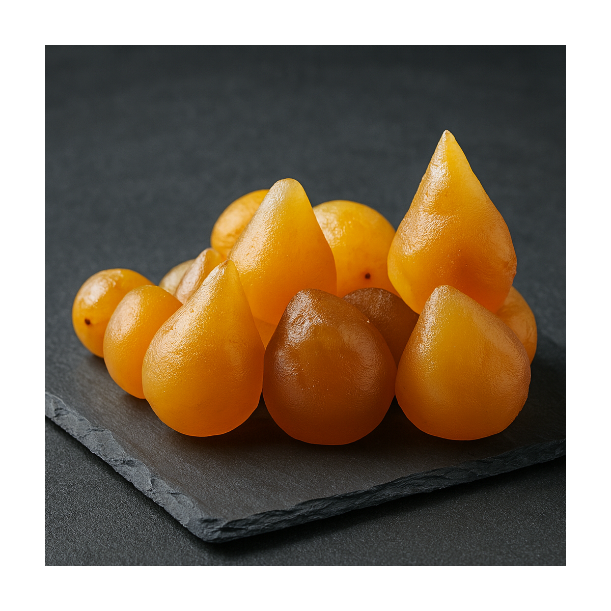 Poires blanches confites de Provence sur planche d’ardoise premium