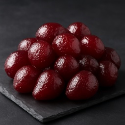 Candied carmine pears on premium slate board – Provence specialty