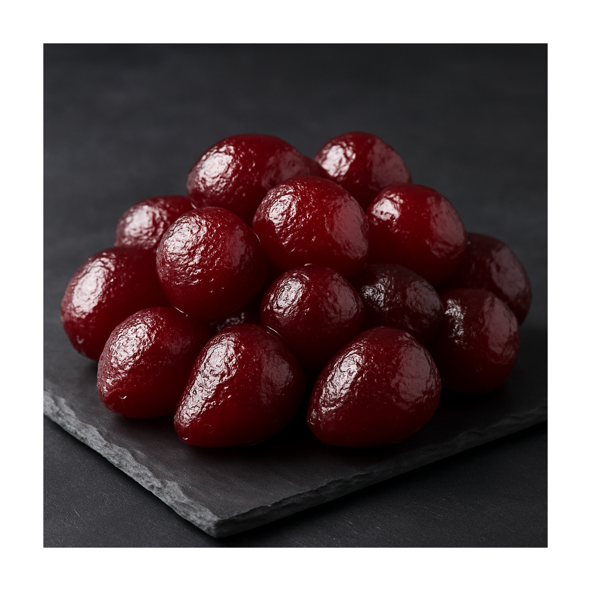 Poires carmin confites de Provence sur planche d’ardoise premium