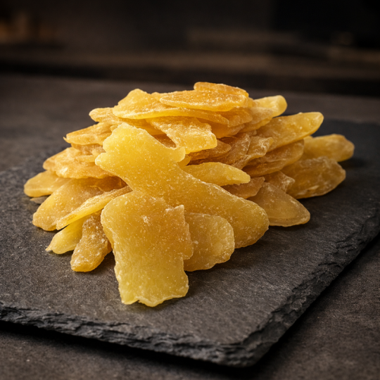 Textura do gengibre desidratado em detalhe