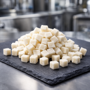 Dried coconut cubes on premium slate in a professional kitchen – Passion du Fruit