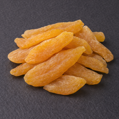 Gedroogde meloen op premium leistenen plank – zacht gedroogd fruit