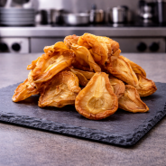 Soft dehydrated pear on premium slate board