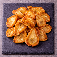 Close-up of the tender texture of dehydrated pear
