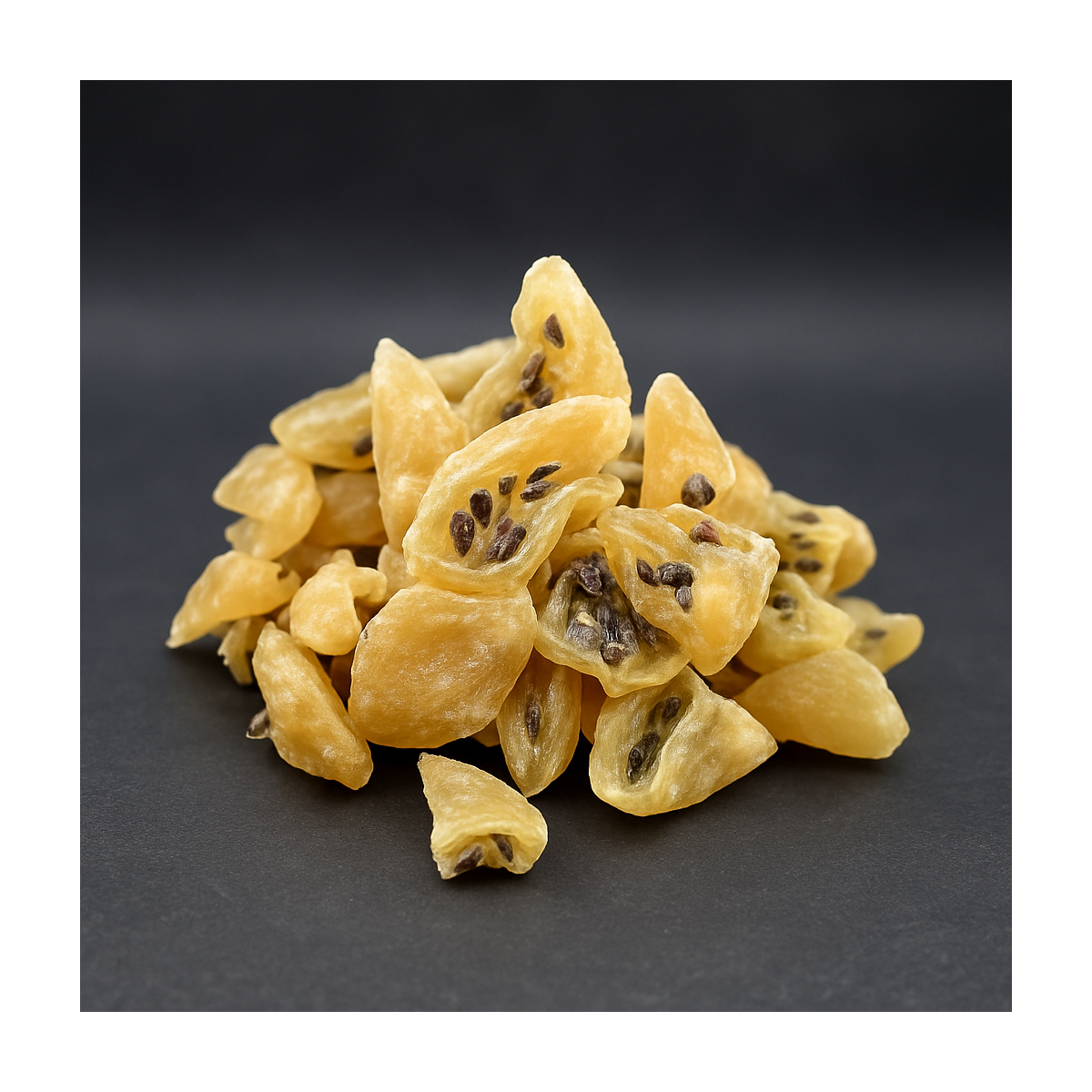 Close-up of soft dried passion fruit texture