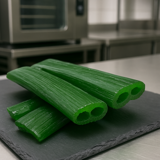 Angélique confite cakes sur ardoise noire, vue de côté, cuisine professionnelle