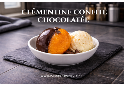 Clémentine confite nappée de chocolat noir et glace vanille