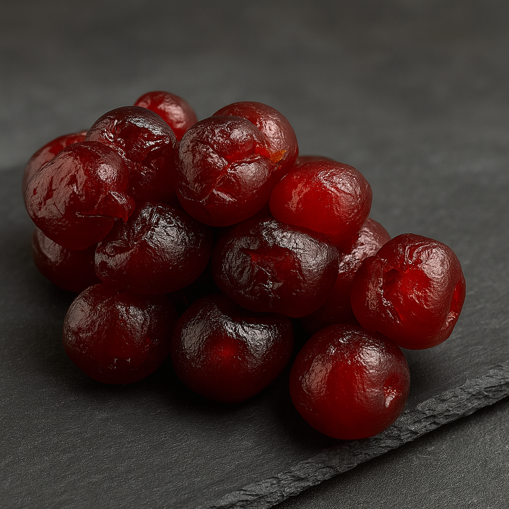 Cerises confites bigarreaux rouges sur planche d’ardoise premium – Provence.png